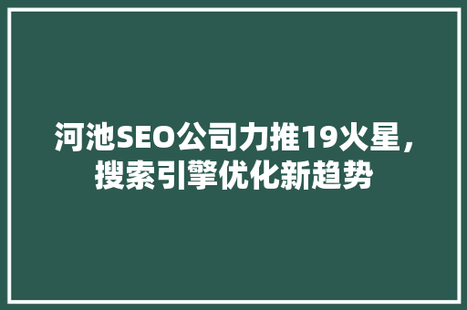 河池SEO公司力推19火星，搜索引擎优化新趋势