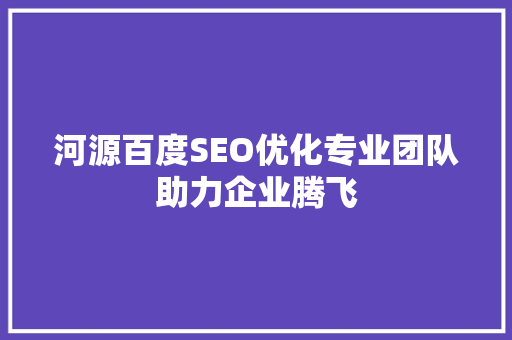 河源百度SEO优化专业团队助力企业腾飞
