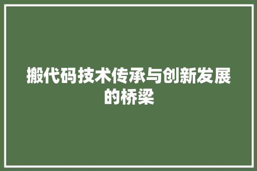 搬代码技术传承与创新发展的桥梁