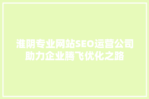 淮阴专业网站SEO运营公司助力企业腾飞优化之路
