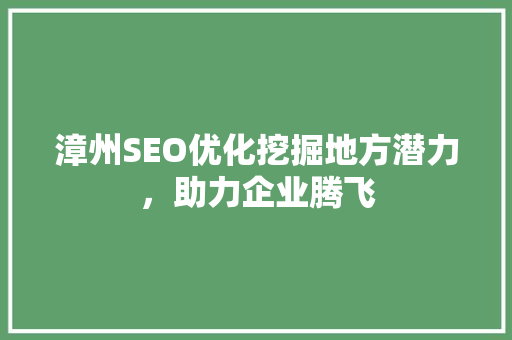 漳州SEO优化挖掘地方潜力，助力企业腾飞