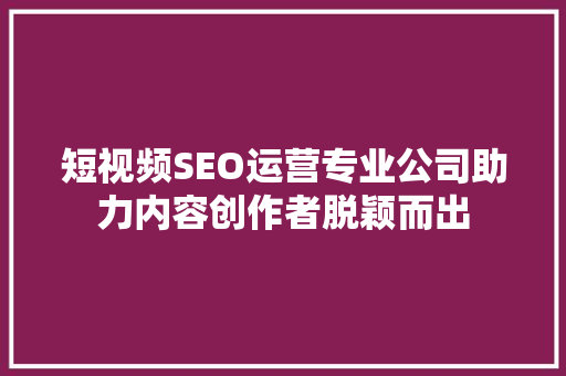 短视频SEO运营专业公司助力内容创作者脱颖而出