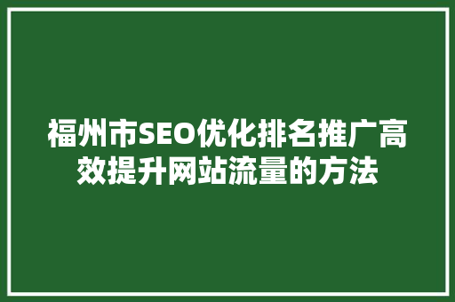 福州市SEO优化排名推广高效提升网站流量的方法