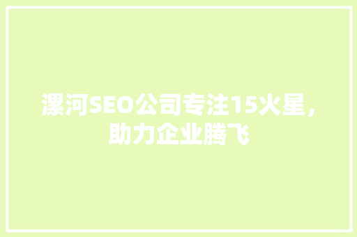 漯河SEO公司专注15火星，助力企业腾飞