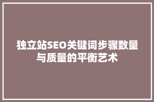 独立站SEO关键词步骤数量与质量的平衡艺术