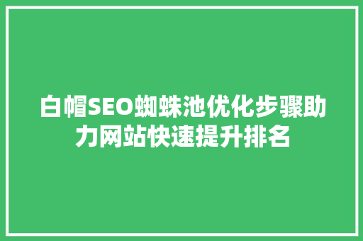 白帽SEO蜘蛛池优化步骤助力网站快速提升排名