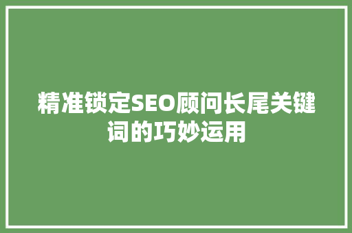 精准锁定SEO顾问长尾关键词的巧妙运用