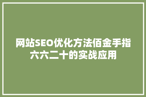 网站SEO优化方法佰金手指六六二十的实战应用