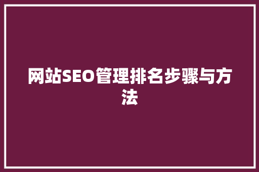 网站SEO管理排名步骤与方法