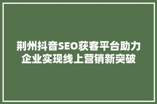 荆州抖音SEO获客平台助力企业实现线上营销新突破
