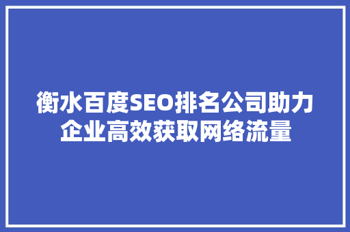 衡水百度SEO排名公司助力企业高效获取网络流量