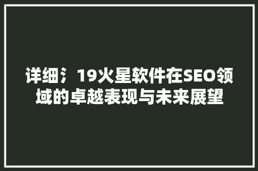 详细氵19火星软件在SEO领域的卓越表现与未来展望