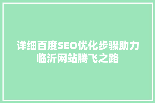 详细百度SEO优化步骤助力临沂网站腾飞之路