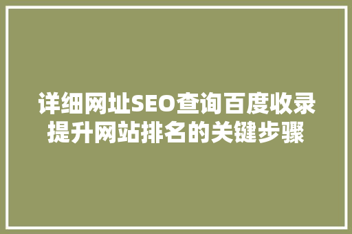 详细网址SEO查询百度收录提升网站排名的关键步骤