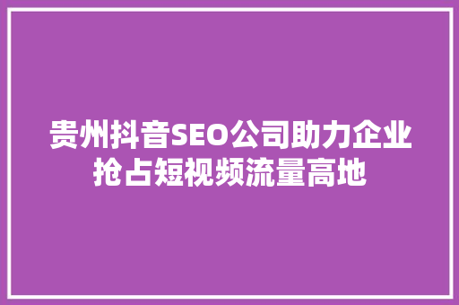 贵州抖音SEO公司助力企业抢占短视频流量高地