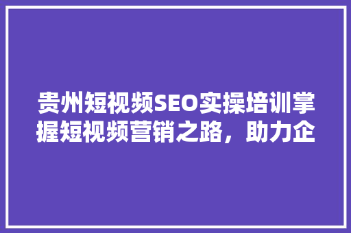贵州短视频SEO实操培训掌握短视频营销之路，助力企业腾飞