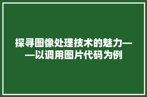 探寻图像处理技术的魅力——以调用图片代码为例