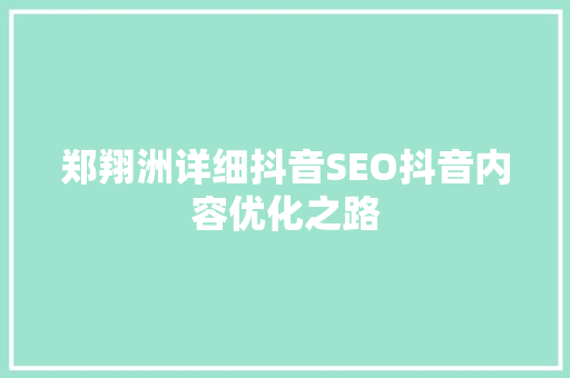 郑翔洲详细抖音SEO抖音内容优化之路