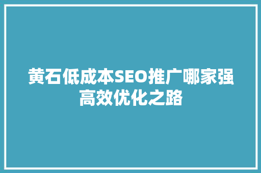 黄石低成本SEO推广哪家强高效优化之路