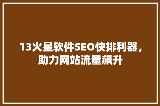 13火星软件SEO快排利器，助力网站流量飙升