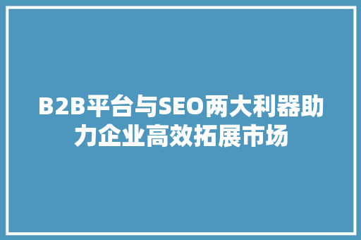 B2B平台与SEO两大利器助力企业高效拓展市场