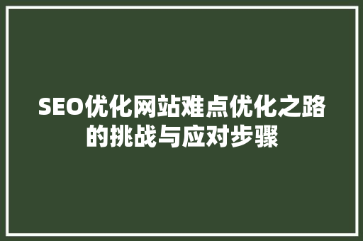 SEO优化网站难点优化之路的挑战与应对步骤  第1张
