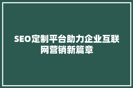 SEO定制平台助力企业互联网营销新篇章