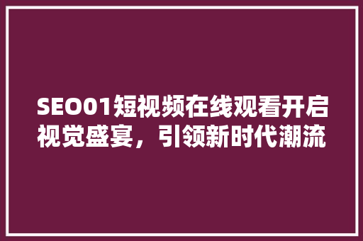SEO01短视频在线观看开启视觉盛宴，引领新时代潮流