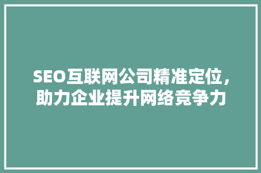 SEO互联网公司精准定位，助力企业提升网络竞争力