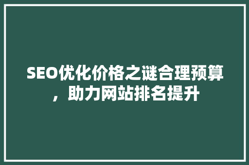 SEO优化价格之谜合理预算，助力网站排名提升