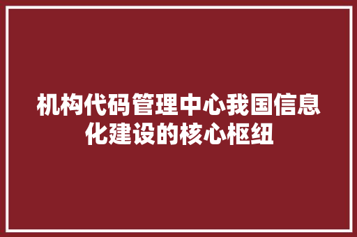 机构代码管理中心我国信息化建设的核心枢纽