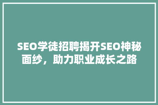 SEO学徒招聘揭开SEO神秘面纱，助力职业成长之路  第1张