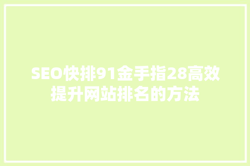 SEO快排91金手指28高效提升网站排名的方法