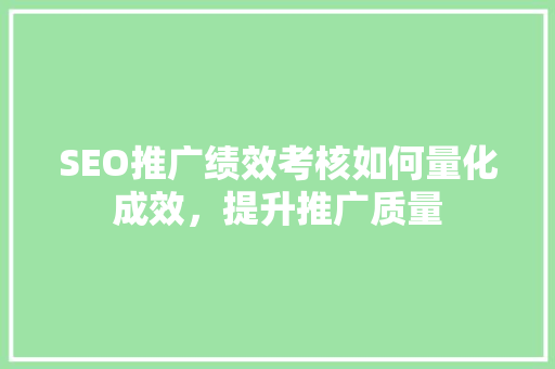 SEO推广绩效考核如何量化成效，提升推广质量