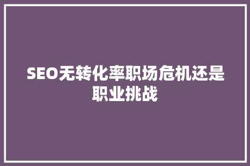 SEO无转化率职场危机还是职业挑战