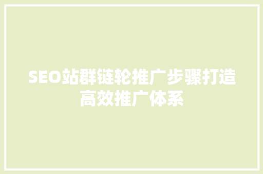 SEO站群链轮推广步骤打造高效推广体系