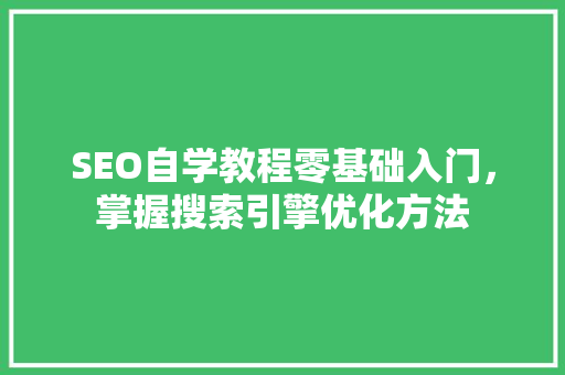 SEO自学教程零基础入门，掌握搜索引擎优化方法