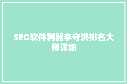 SEO软件利器李守洪排名大师详细