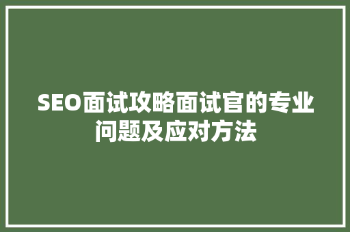 SEO面试攻略面试官的专业问题及应对方法