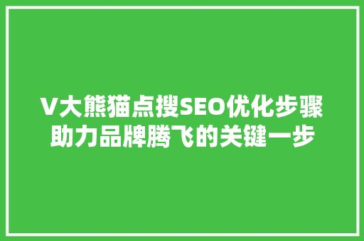 V大熊猫点搜SEO优化步骤助力品牌腾飞的关键一步