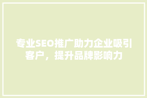 专业SEO推广助力企业吸引客户，提升品牌影响力