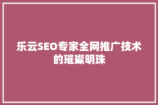 乐云SEO专家全网推广技术的璀璨明珠