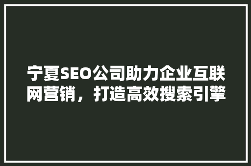 宁夏SEO公司助力企业互联网营销，打造高效搜索引擎优化步骤