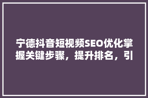 宁德抖音短视频SEO优化掌握关键步骤，提升排名，引爆流量