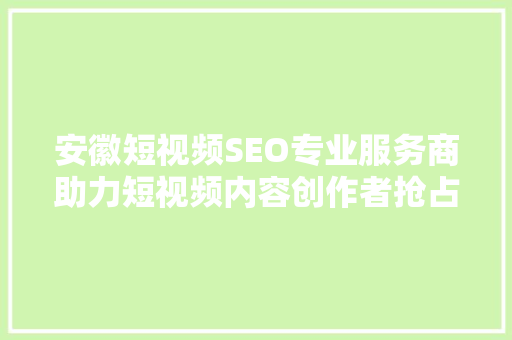 安徽短视频SEO专业服务商助力短视频内容创作者抢占流量高地