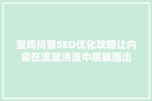 宝鸡抖音SEO优化攻略让内容在流量洪流中脱颖而出