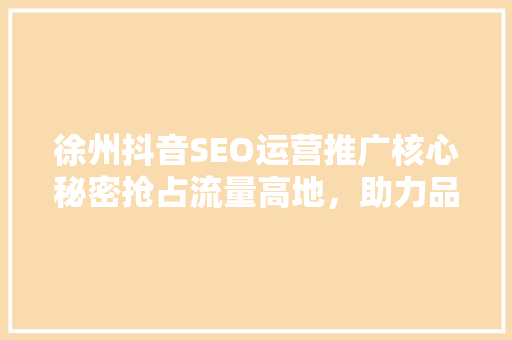 徐州抖音SEO运营推广核心秘密抢占流量高地，助力品牌腾飞