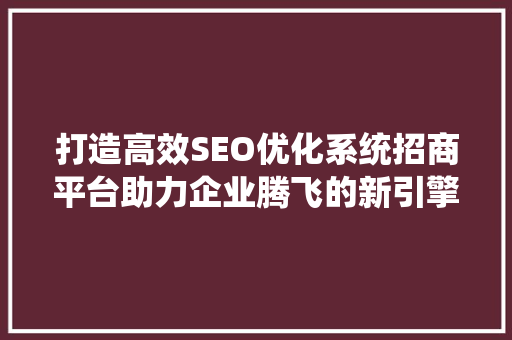 打造高效SEO优化系统招商平台助力企业腾飞的新引擎