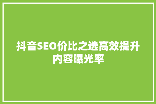 抖音SEO价比之选高效提升内容曝光率