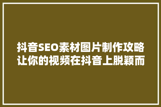 抖音SEO素材图片制作攻略让你的视频在抖音上脱颖而出